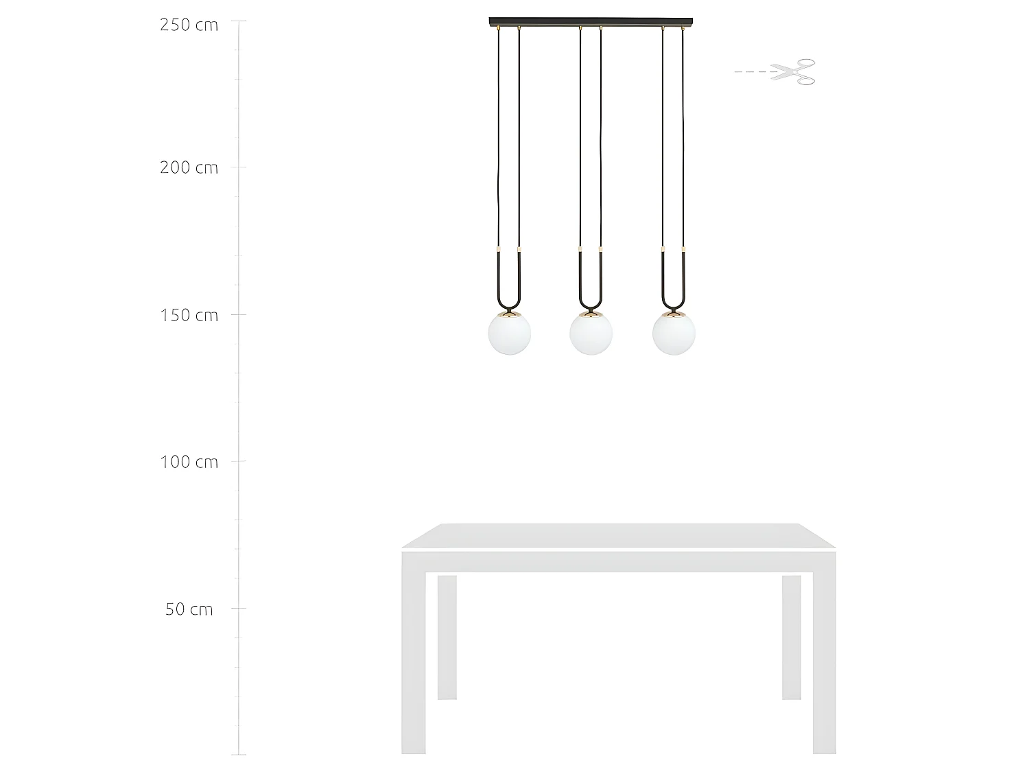 Hanglamp Megan met gouden details en 3 glazen bollen 3xE14