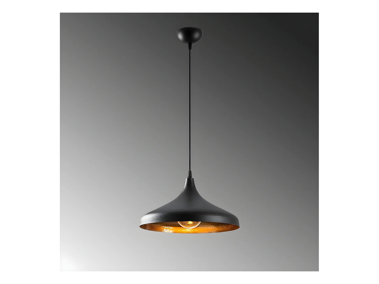 Plafondlamp Asney met zwarte lampenkap met metalen reliëf 1xE27 ø36cm