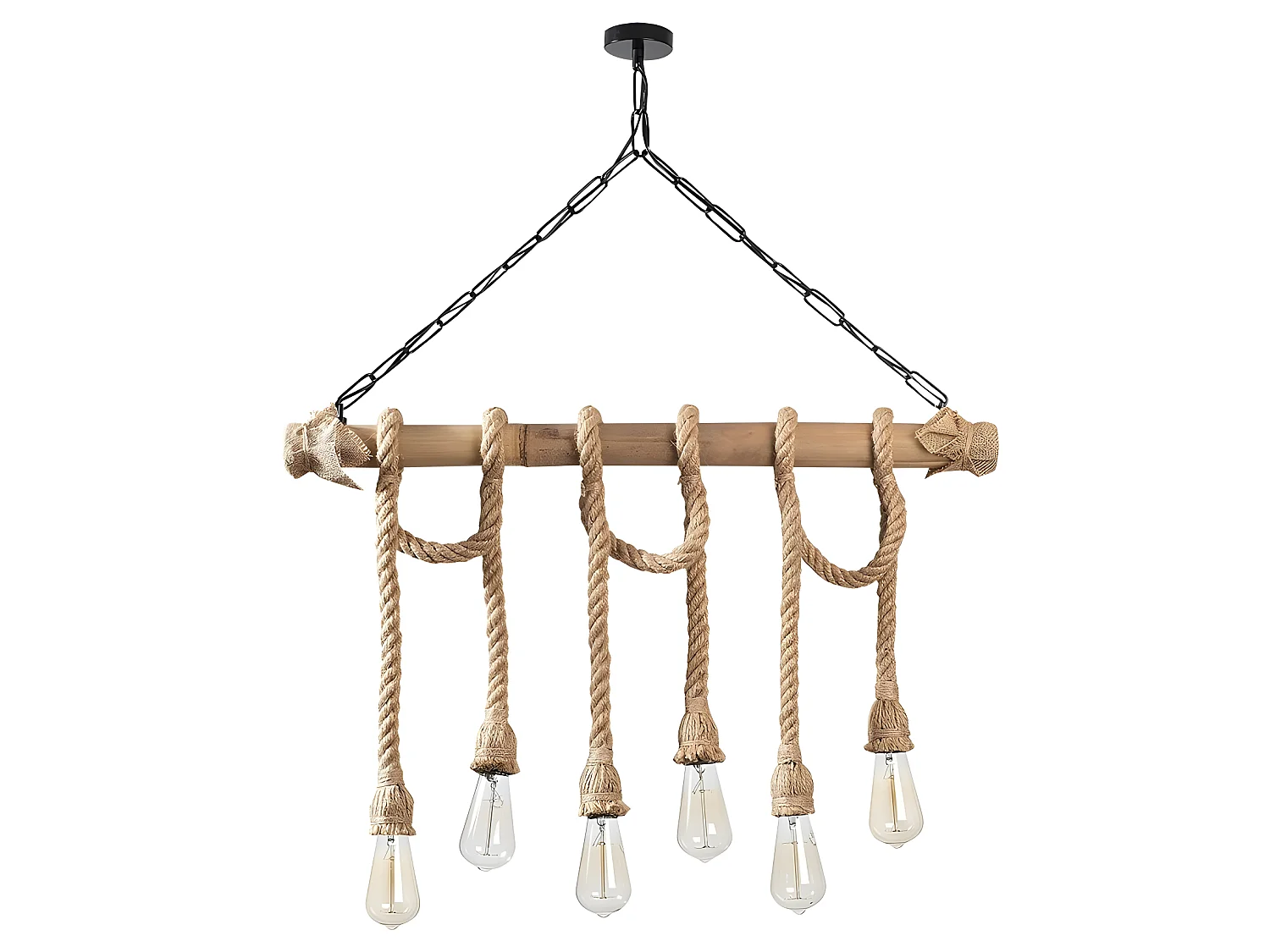 Suspension Gentry rustique en bois avec 6 cordes suspendues beiges 6xE27