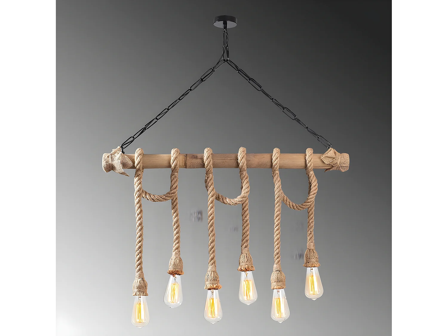 Suspension Gentry rustique en bois avec 6 cordes suspendues beiges 6xE27