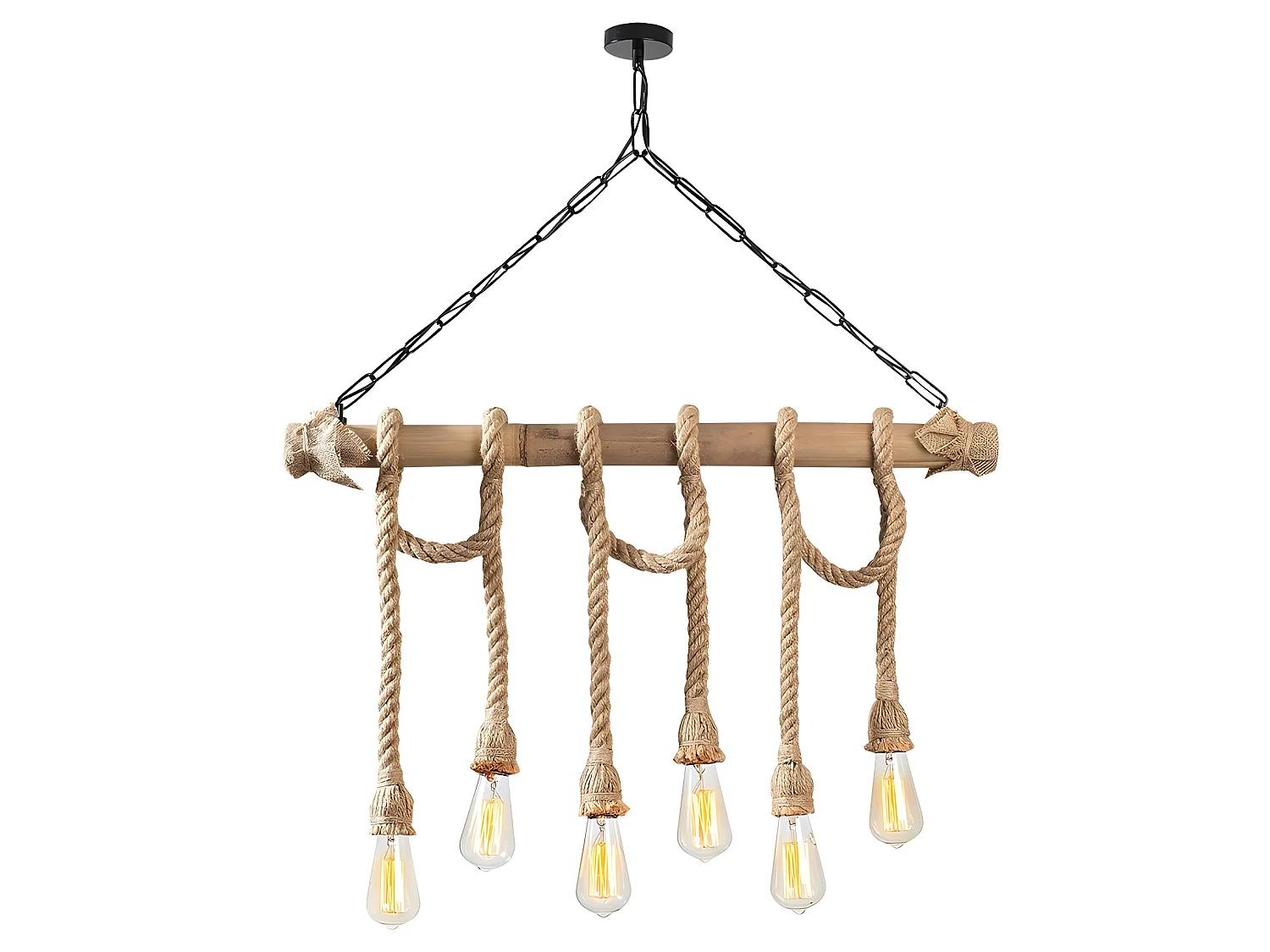 Suspension Gentry rustique en bois avec 6 cordes suspendues beiges 6xE27