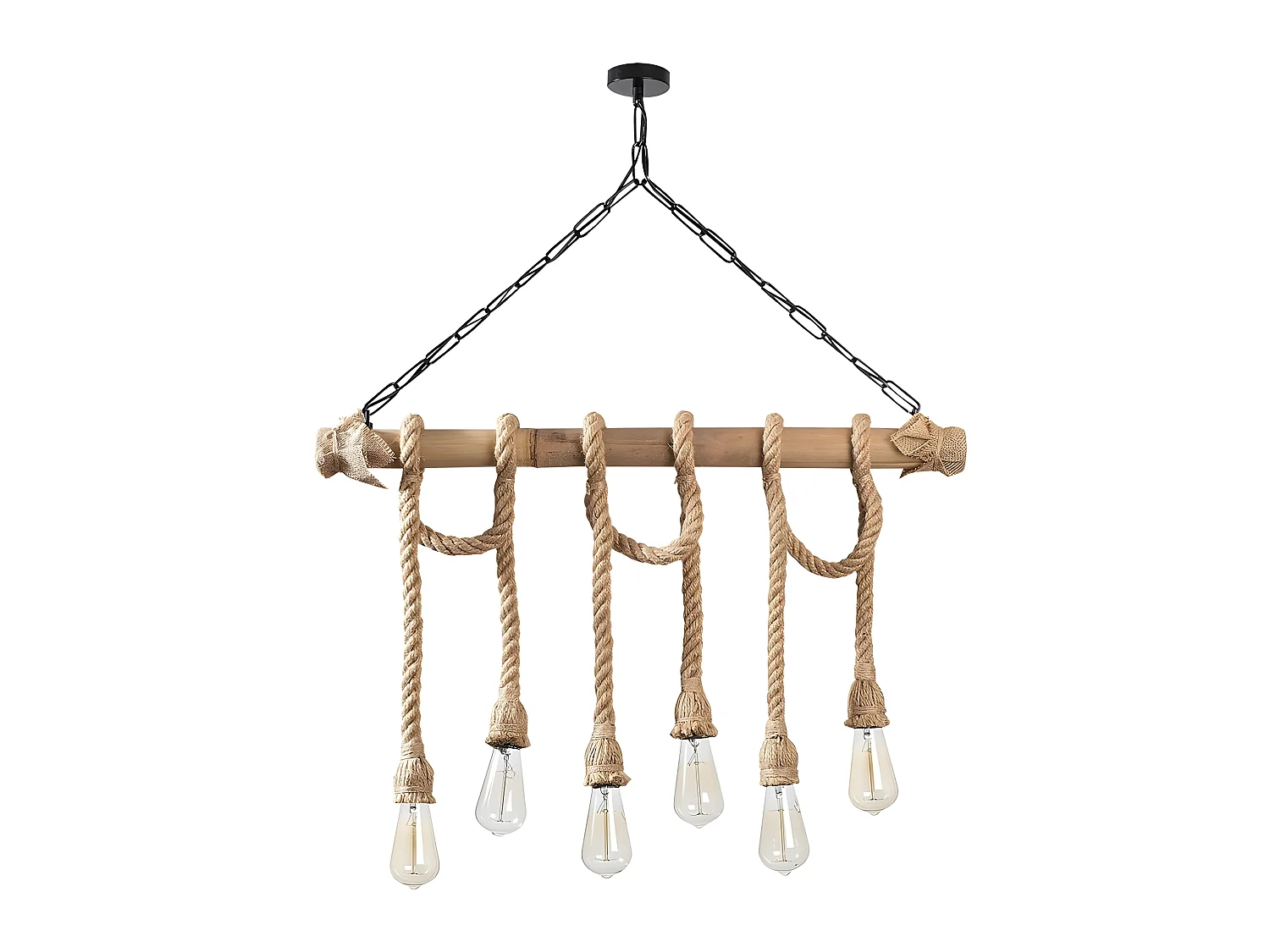 Rustieke Hanglamp Gentry van hout met 6 beige ophangkabels 6xE27