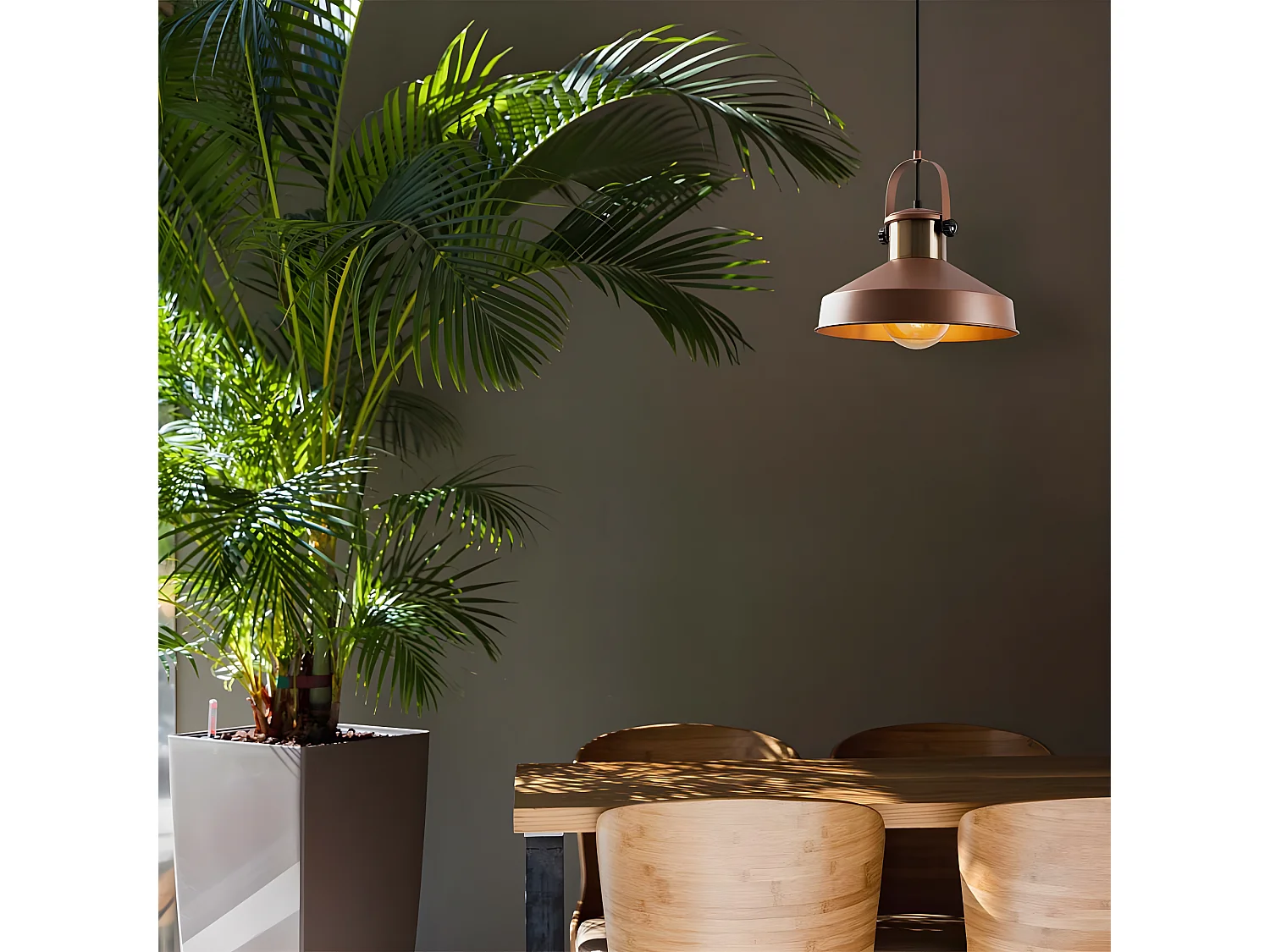 Vintage Hanglamp Momo met koperen kap en messing detail 1xE27 ø35cm