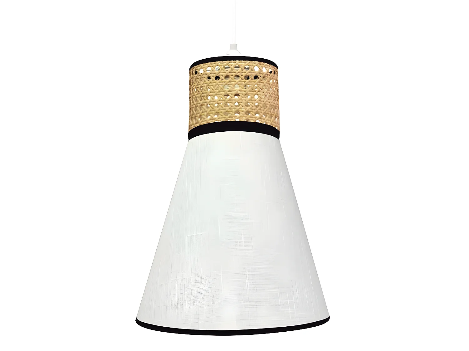 Pendelleuchte Virafia mit Lampenschirm aus weißem Leinen und Bast 1xE27 ø30cm