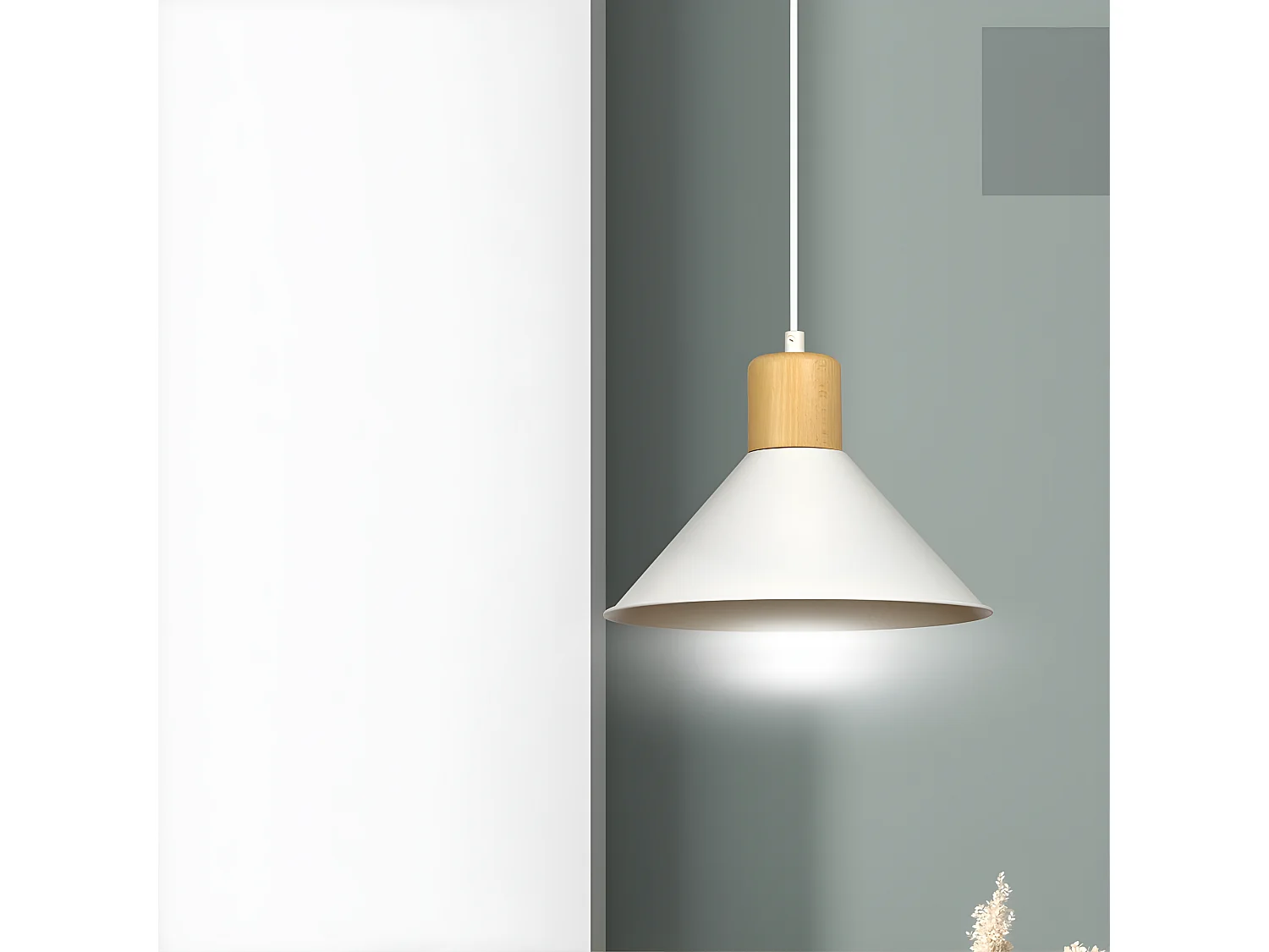 Suspension Nordic Piedmont avec abat-jour blanc et pièce en bois 1xE27 ø25cm