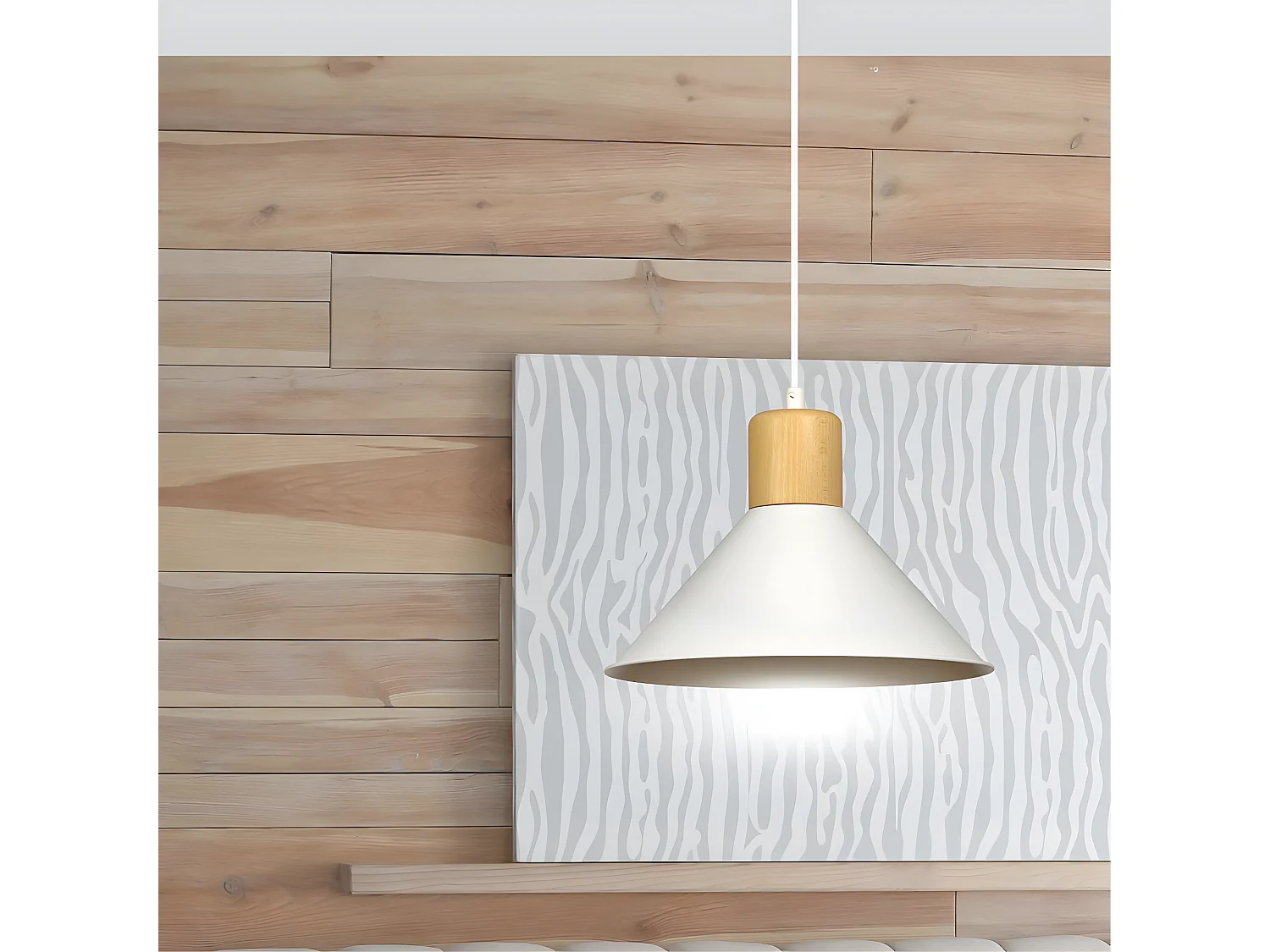 Suspension Nordic Piedmont avec abat-jour blanc et pièce en bois 1xE27 ø25cm