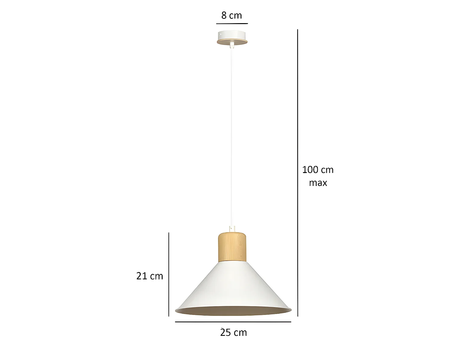 Suspension Nordic Piedmont avec abat-jour blanc et pièce en bois 1xE27 ø25cm