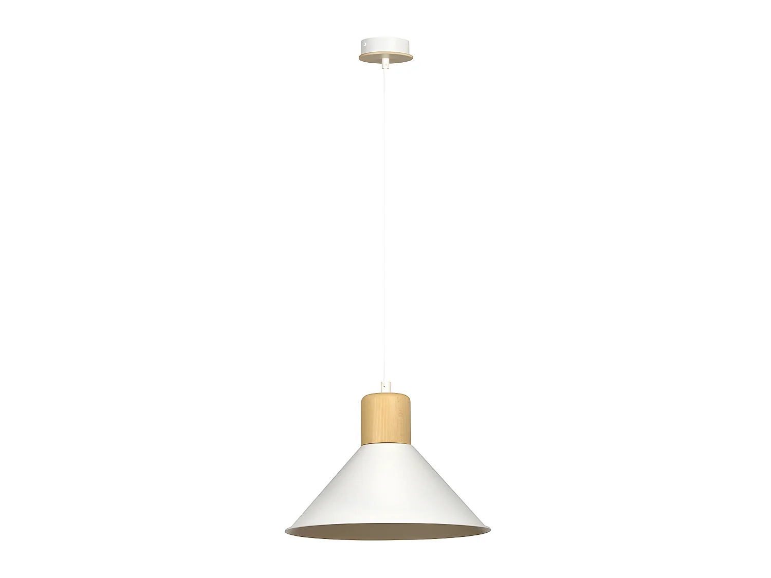 Suspension Nordic Piedmont avec abat-jour blanc et pièce en bois 1xE27 ø25cm