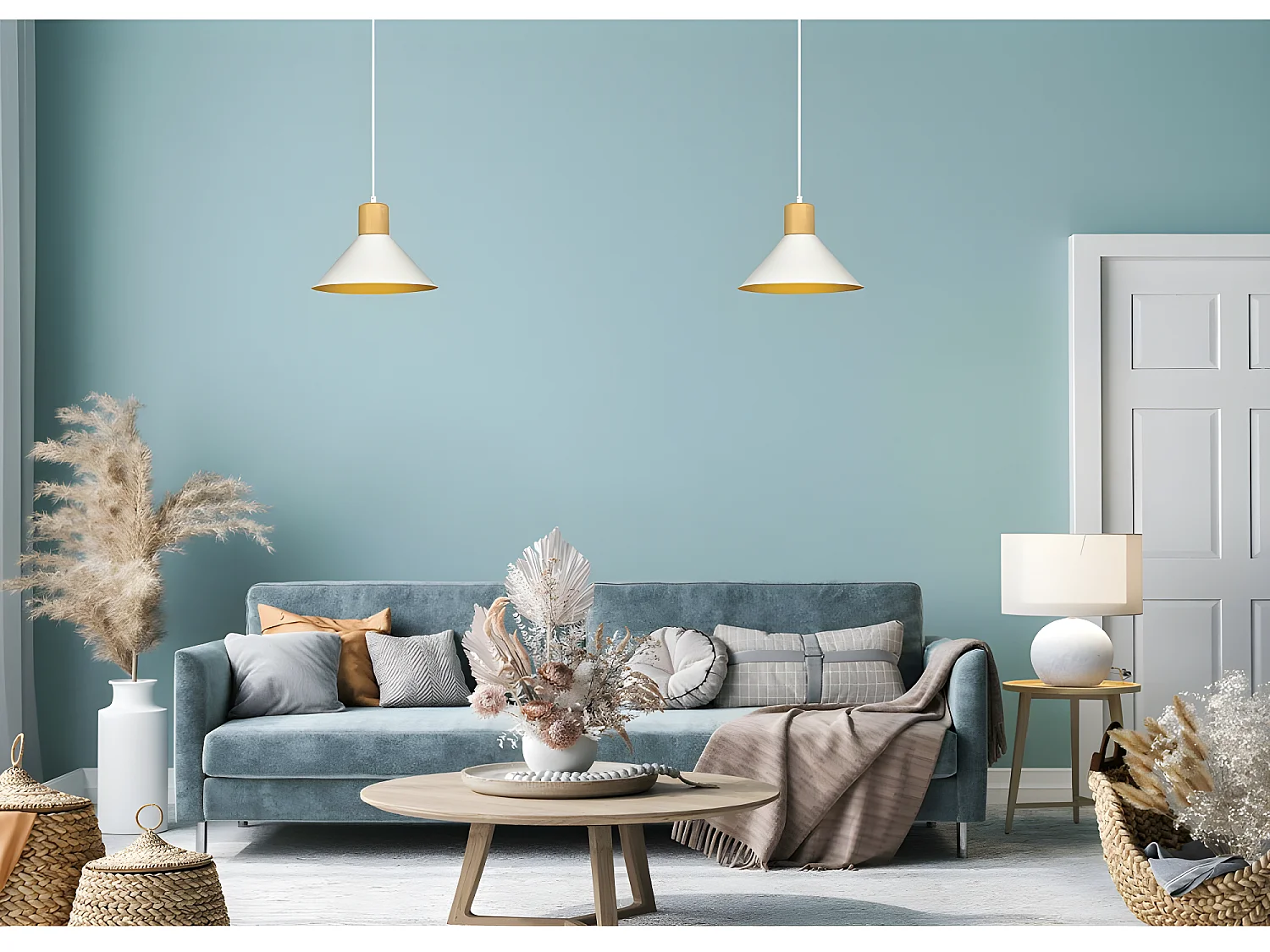 Piedmont Nordic hanglamp met witte kap en houten stuk 1xE27 ø25cm