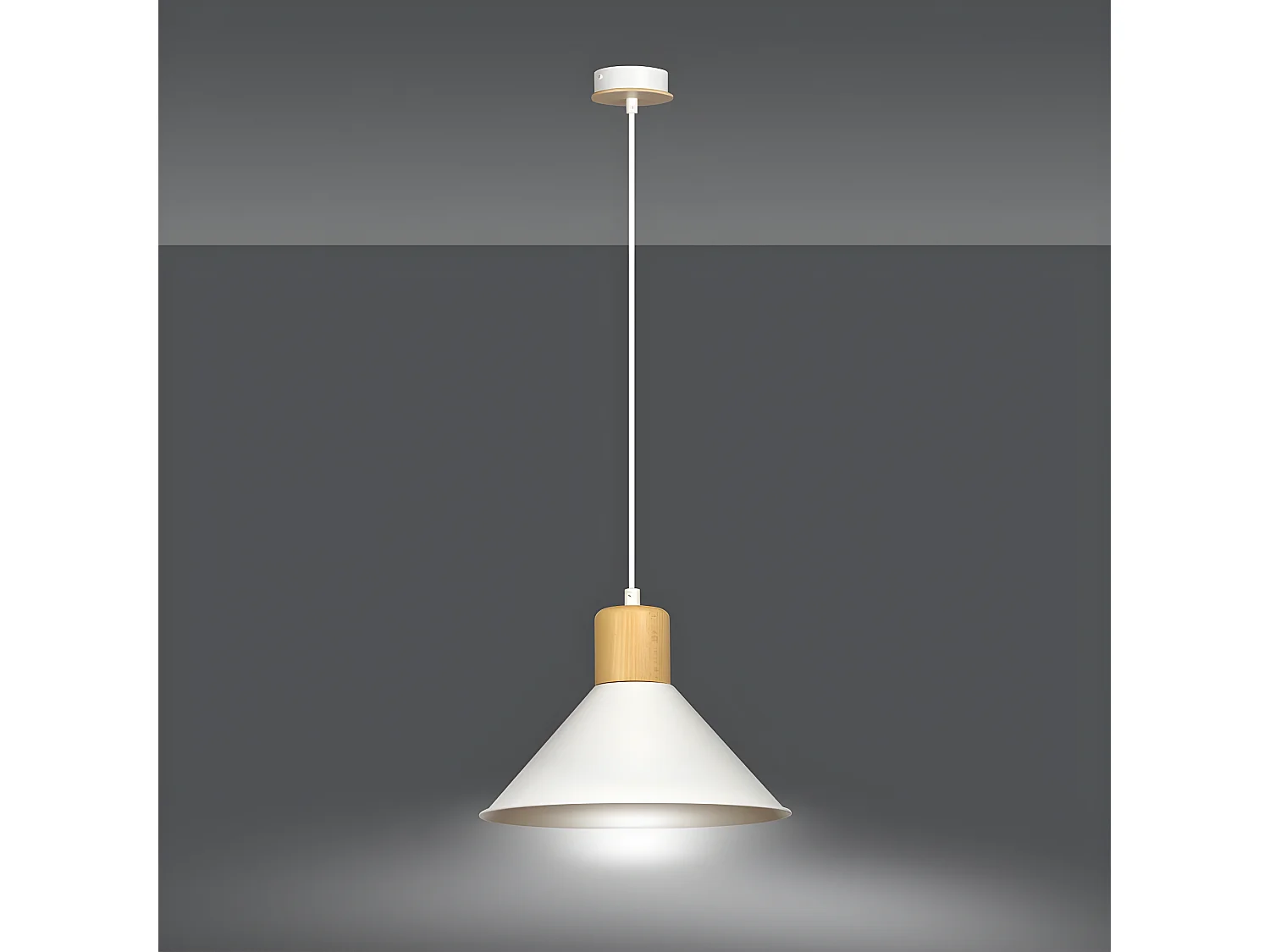 Piedmont Nordic hanglamp met witte kap en houten stuk 1xE27 ø25cm