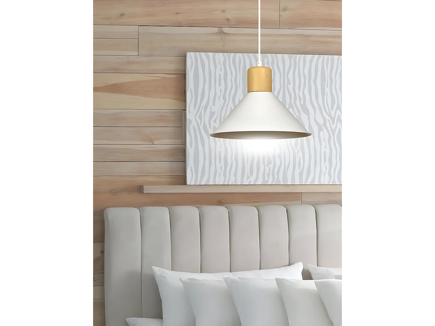 Piedmont Nordic hanglamp met witte kap en houten stuk 1xE27 ø25cm