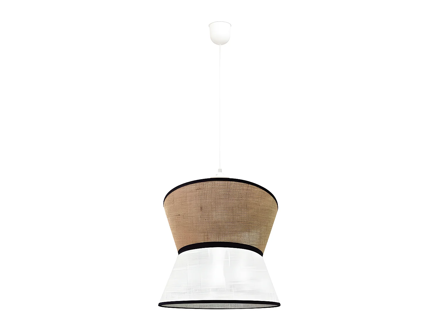 Suspension Sacolino avec abat-jour en lin fond blanc et lignes noires 1xE27 ø35cm