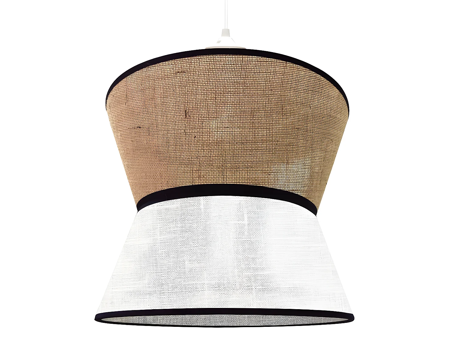 Suspension Sacolino avec abat-jour en lin fond blanc et lignes noires 1xE27 ø35cm