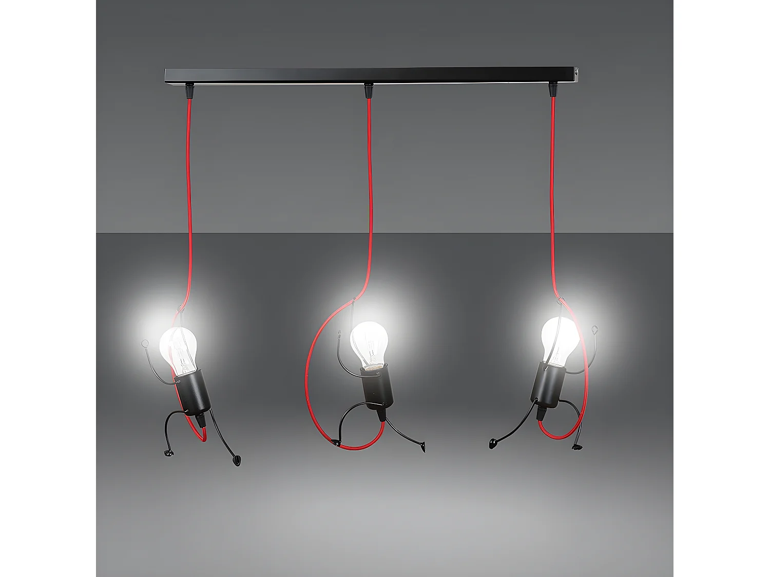 Faixa de teto infantil Mime com cabo vermelho e 3 suportes de lâmpada decorativos 3xE27