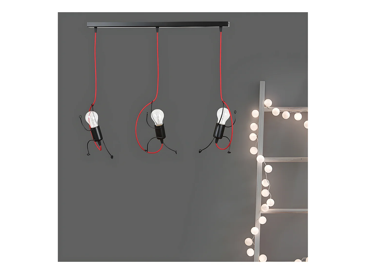 Suspension enfant Mime avec câble rouge et 3 douilles décoratives 3xE27