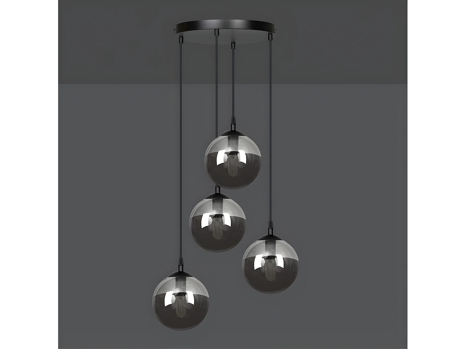 Lámpara colgante Sagan moderno negro con 4 esferas de cristal gris 4xE14 ø40cm