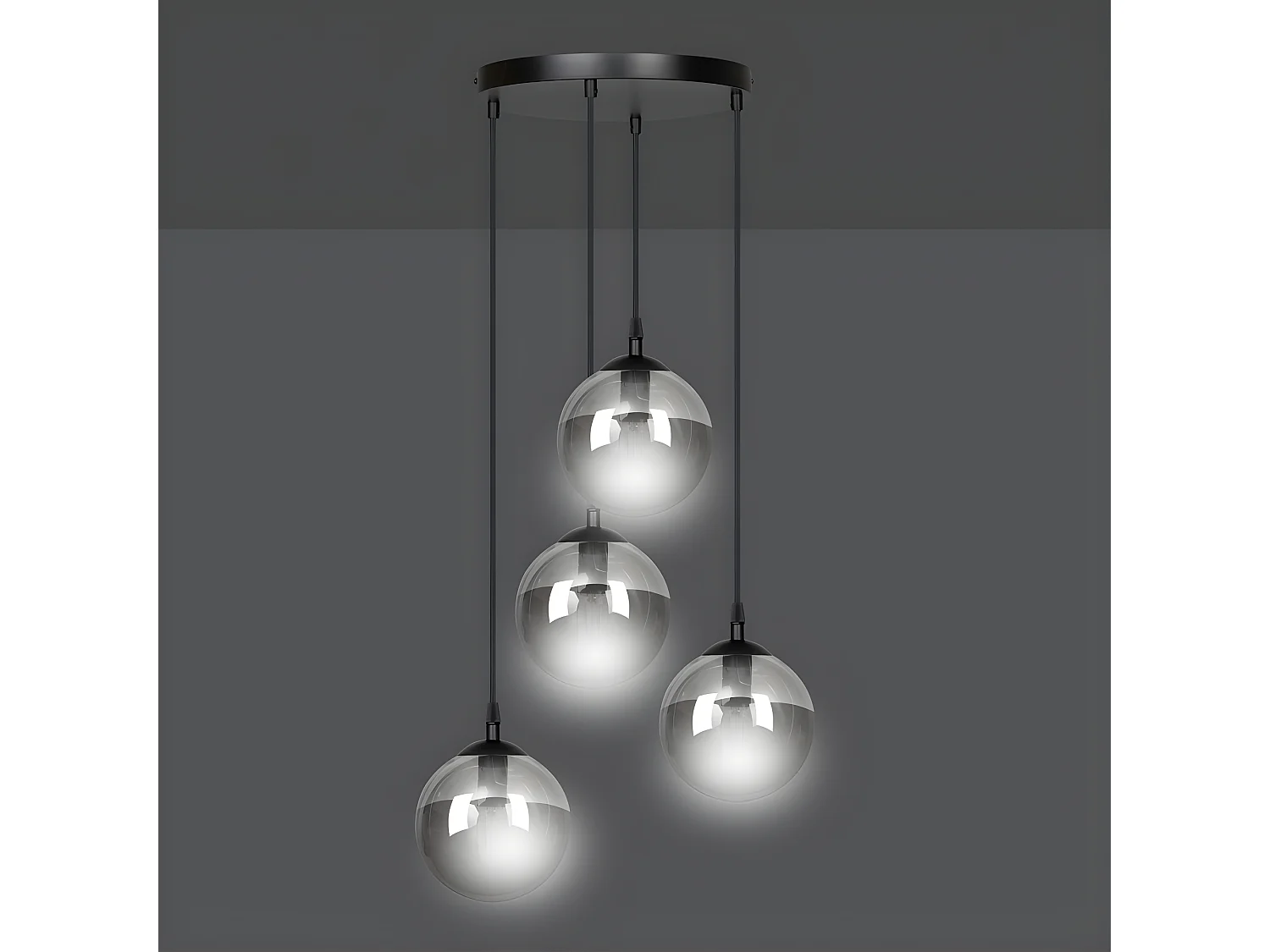 Lámpara colgante Sagan moderno negro con 4 esferas de cristal gris 4xE14 ø40cm