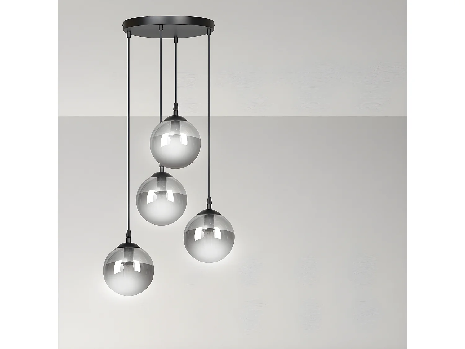 Lámpara colgante Sagan moderno negro con 4 esferas de cristal gris 4xE14 ø40cm