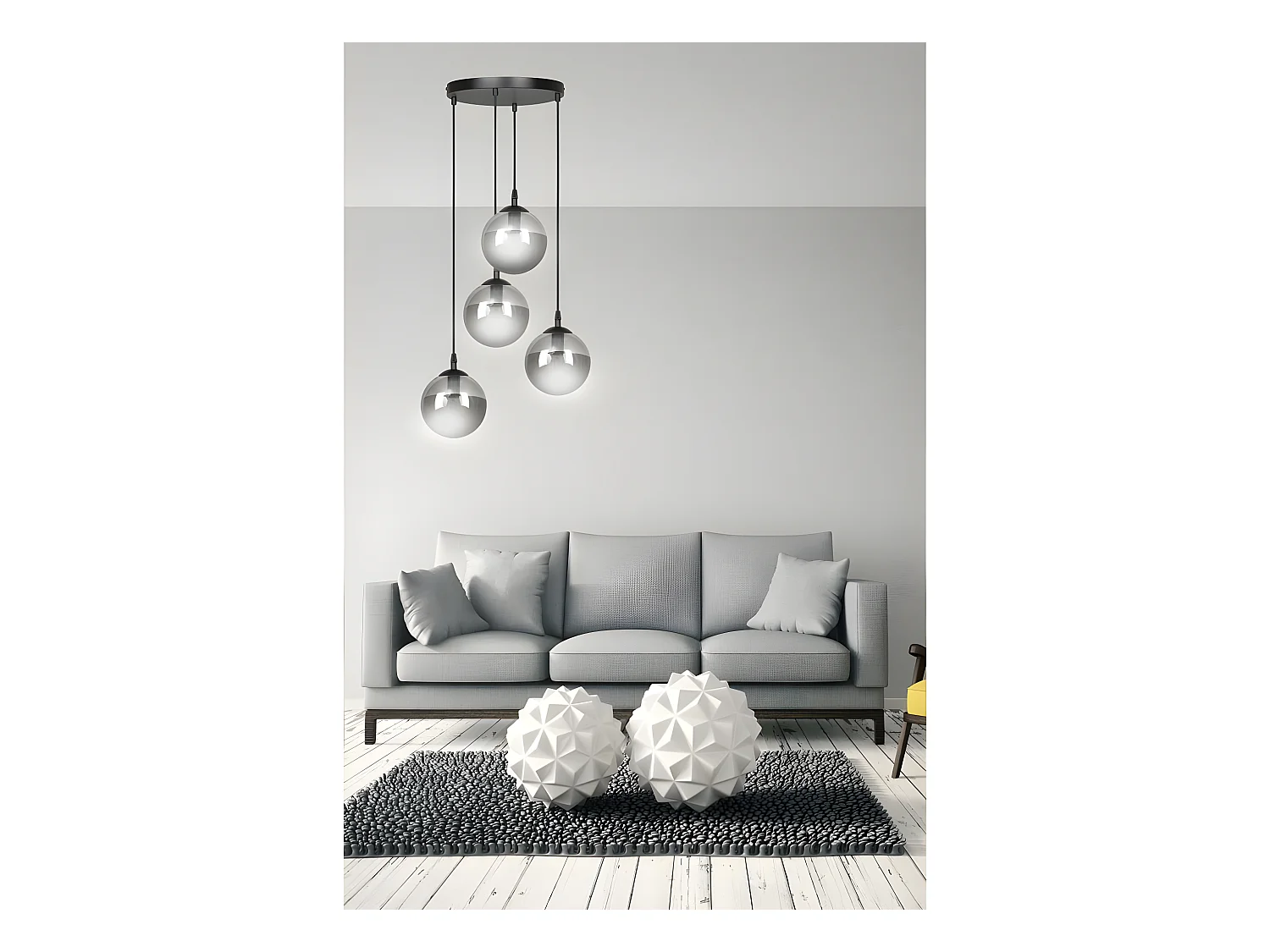 Suspension moderne noire Sagan avec 4 sphères en verre gris 4xE14 ø40cm