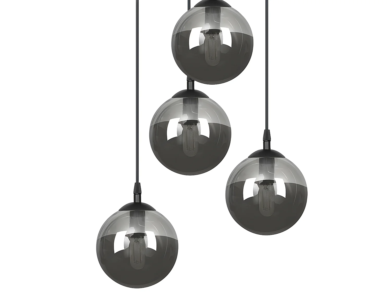 Suspension moderne noire Sagan avec 4 sphères en verre gris 4xE14 ø40cm