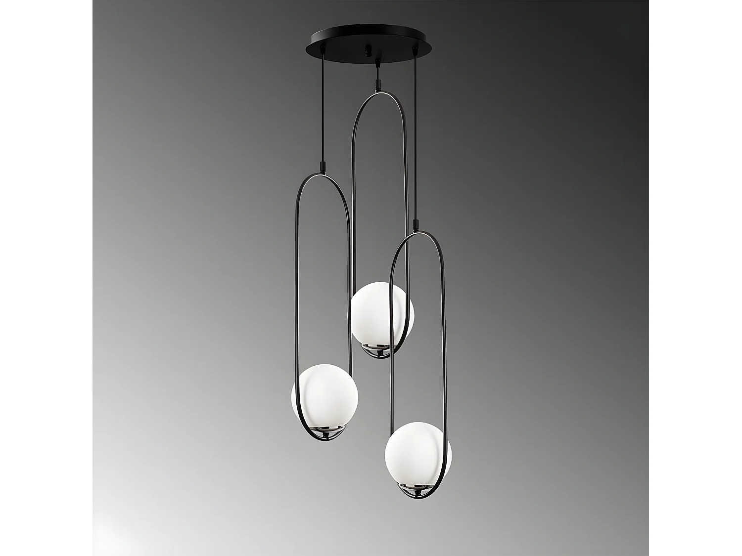 Plafoniera moderna Garet con anelli ovali e 3 sfere in vetro 3xE27 ø44cm