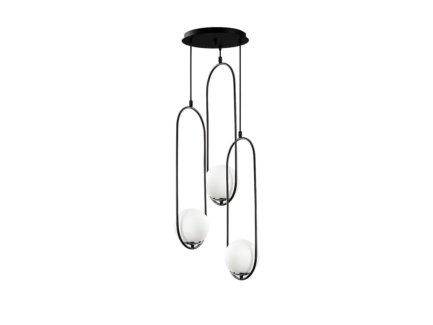 Plafonnier Garet moderne avec anneaux ovales et 3 sphères en verre 3xE27 ø44cm