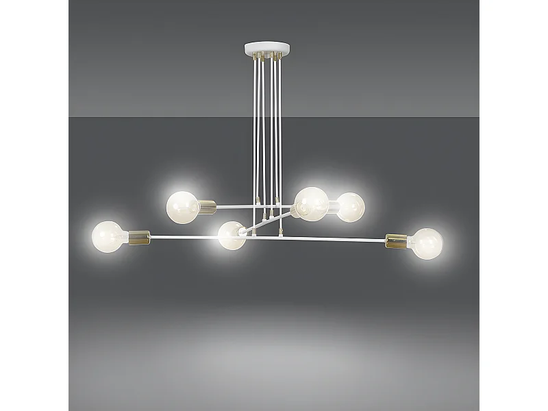 Deckenleuchte Sives mit weißen Metallstangen und 6 goldenen Lampenfassungen 6xE27 ø84cm