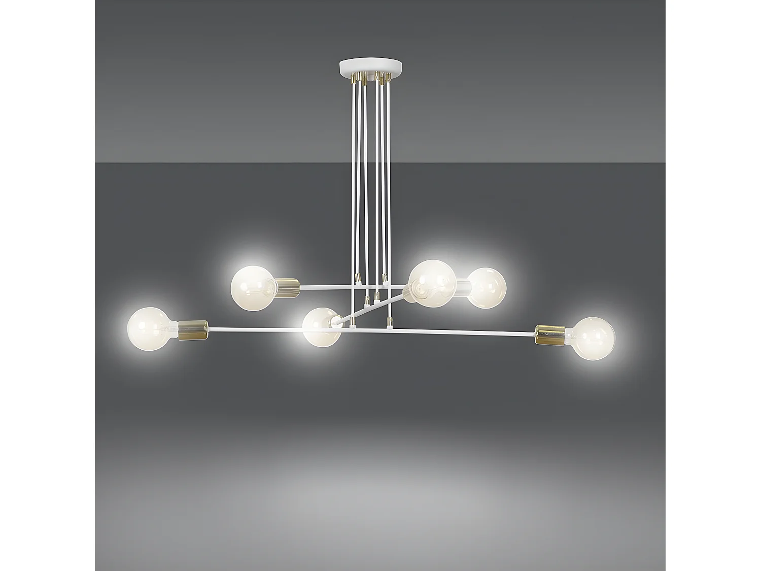 Plafonnier Sives avec barres en métal blanc et 6 douilles dorées 6xE27 ø84cm