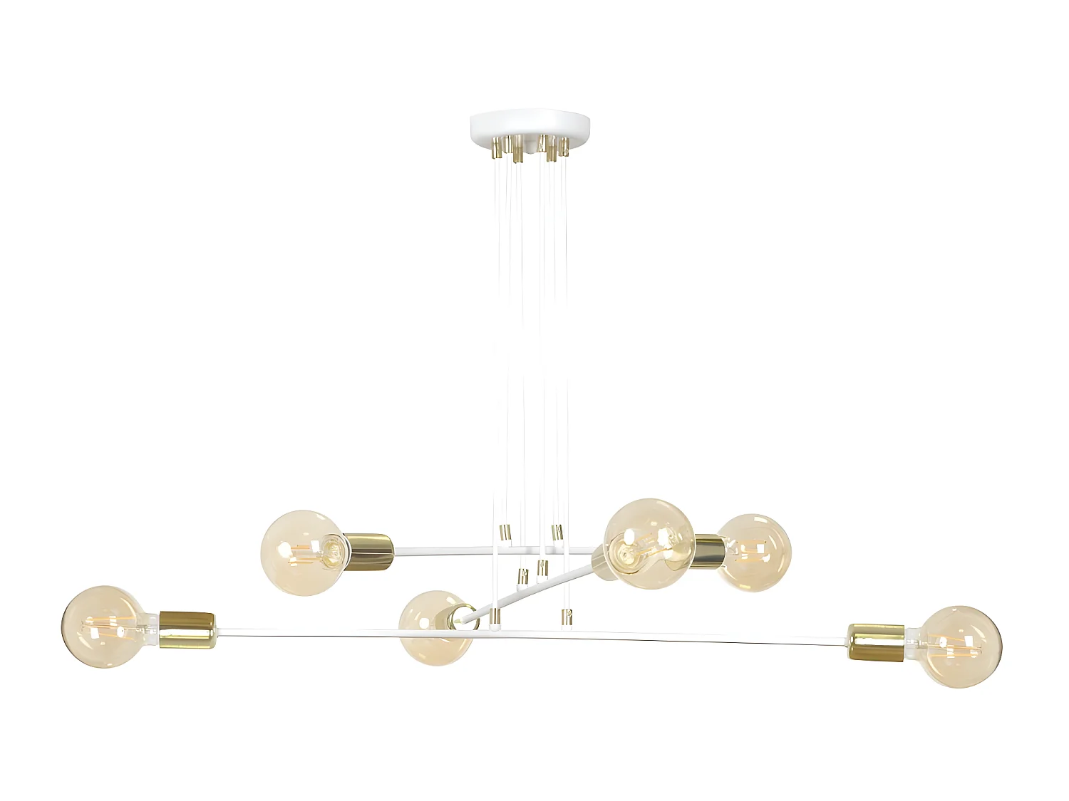 Plafonnier Sives avec barres en métal blanc et 6 douilles dorées 6xE27 ø84cm