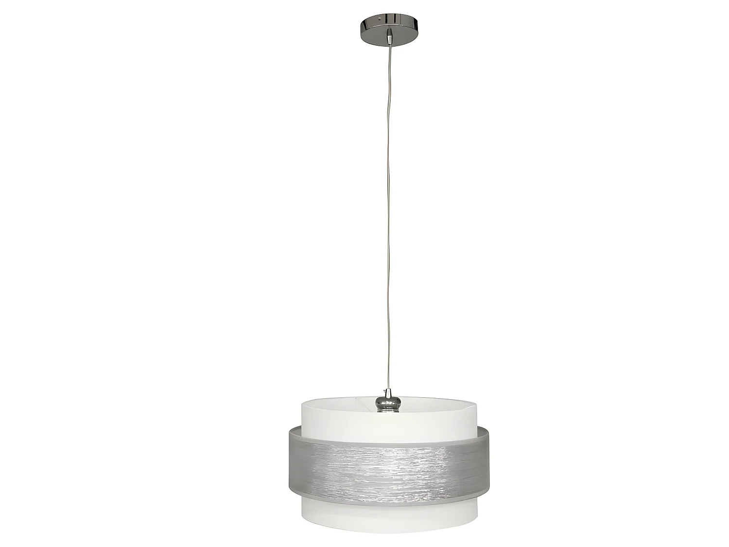 Pendelleuchte Menida mit weißem Leinenschirm und silbernem Streifen 1xE27 ø40cm