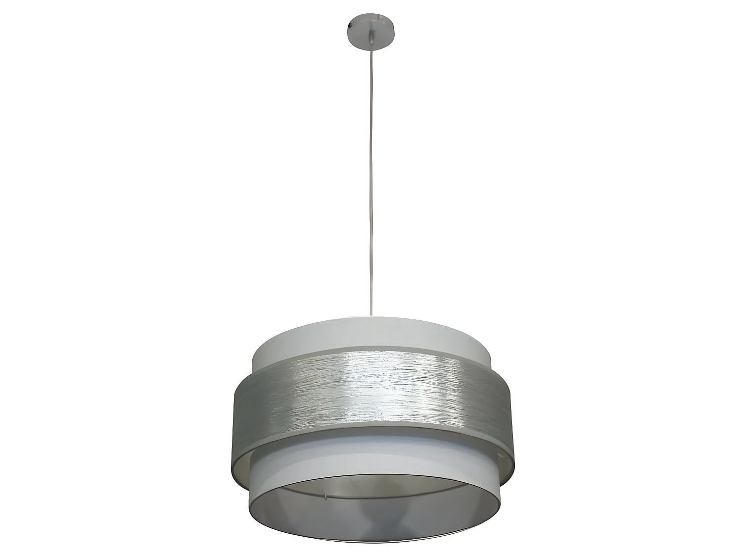 Pendelleuchte Menida mit weißem Leinenschirm und silbernem Streifen 1xE27 ø40cm