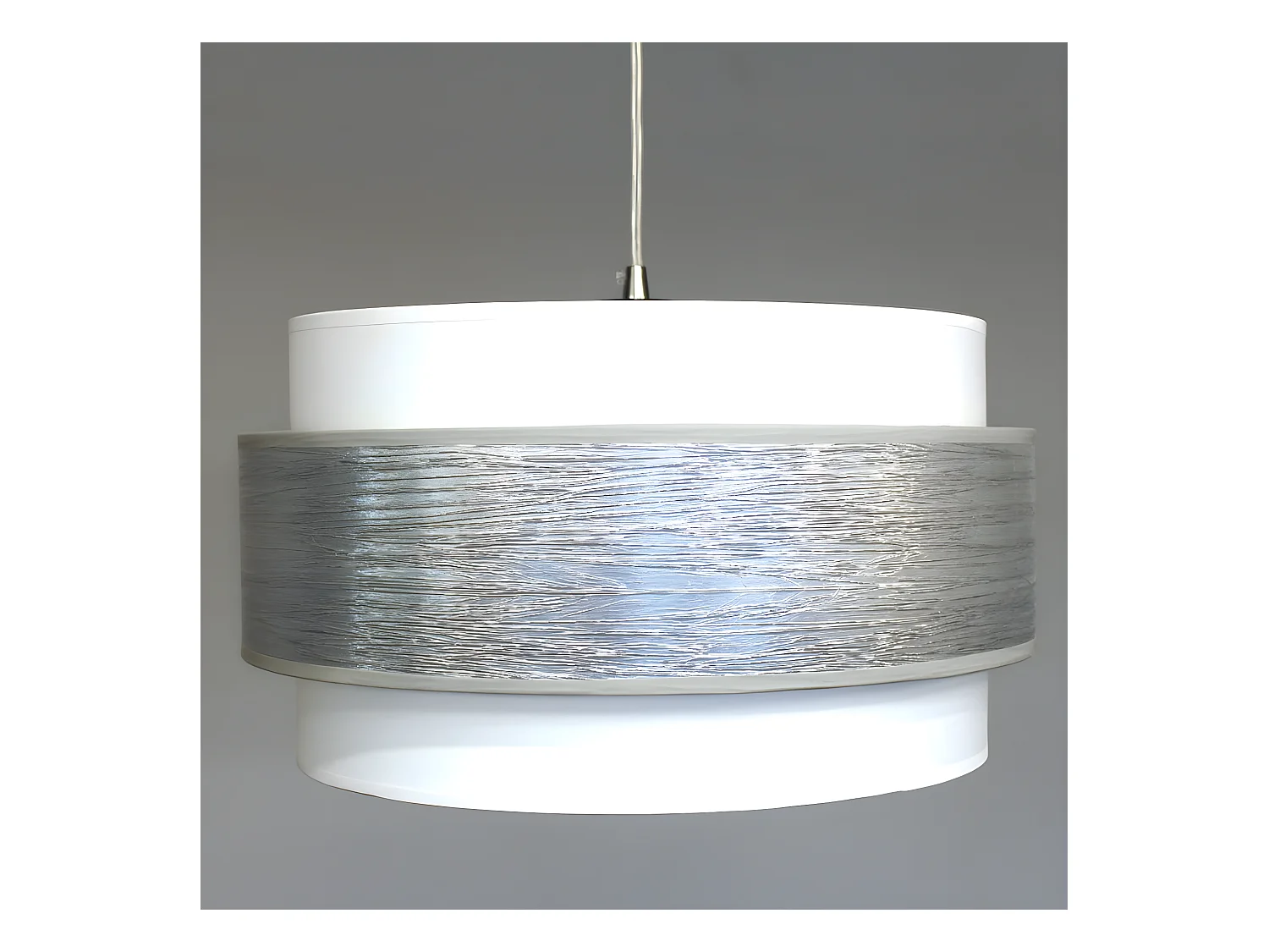 Suspension Menida avec abat-jour en lin blanc et bande argentée 1xE27 ø40cm
