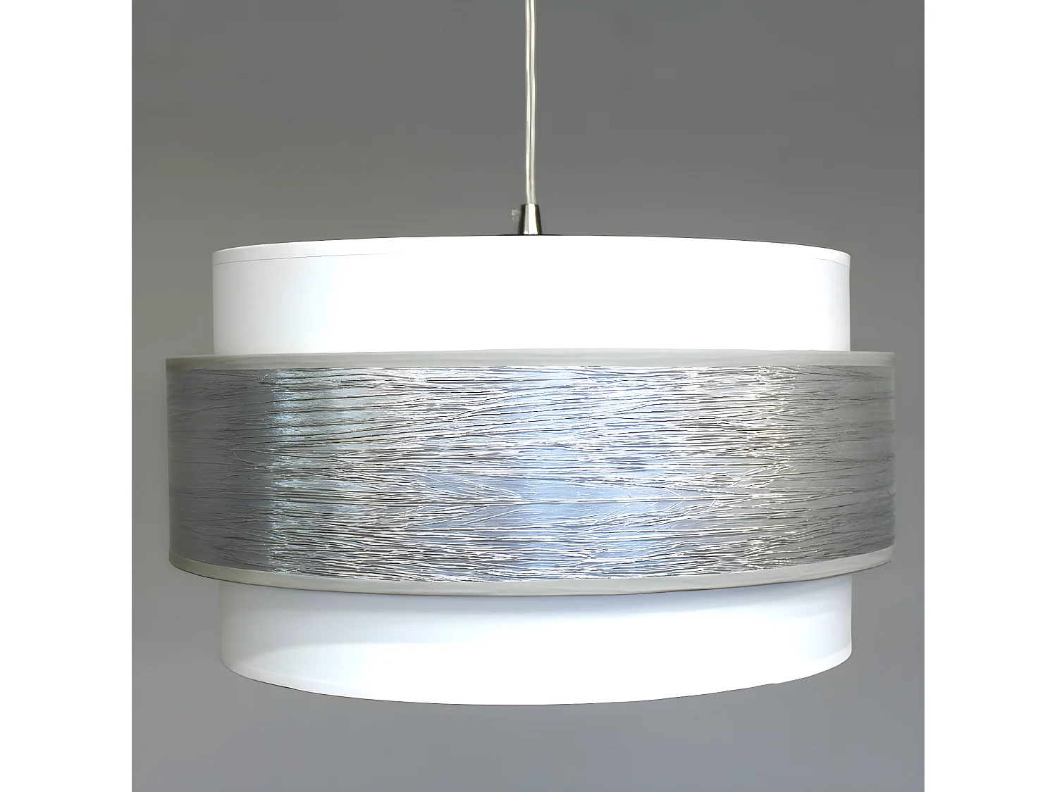 Menida hanglamp met witte linnen kap en zilveren streep 1xE27 ø40cm