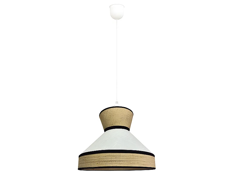 Pendelleuchte Sifonte mit weißem Leinenlampenschirm und Rattanstreifen 1xE27 ø40cm