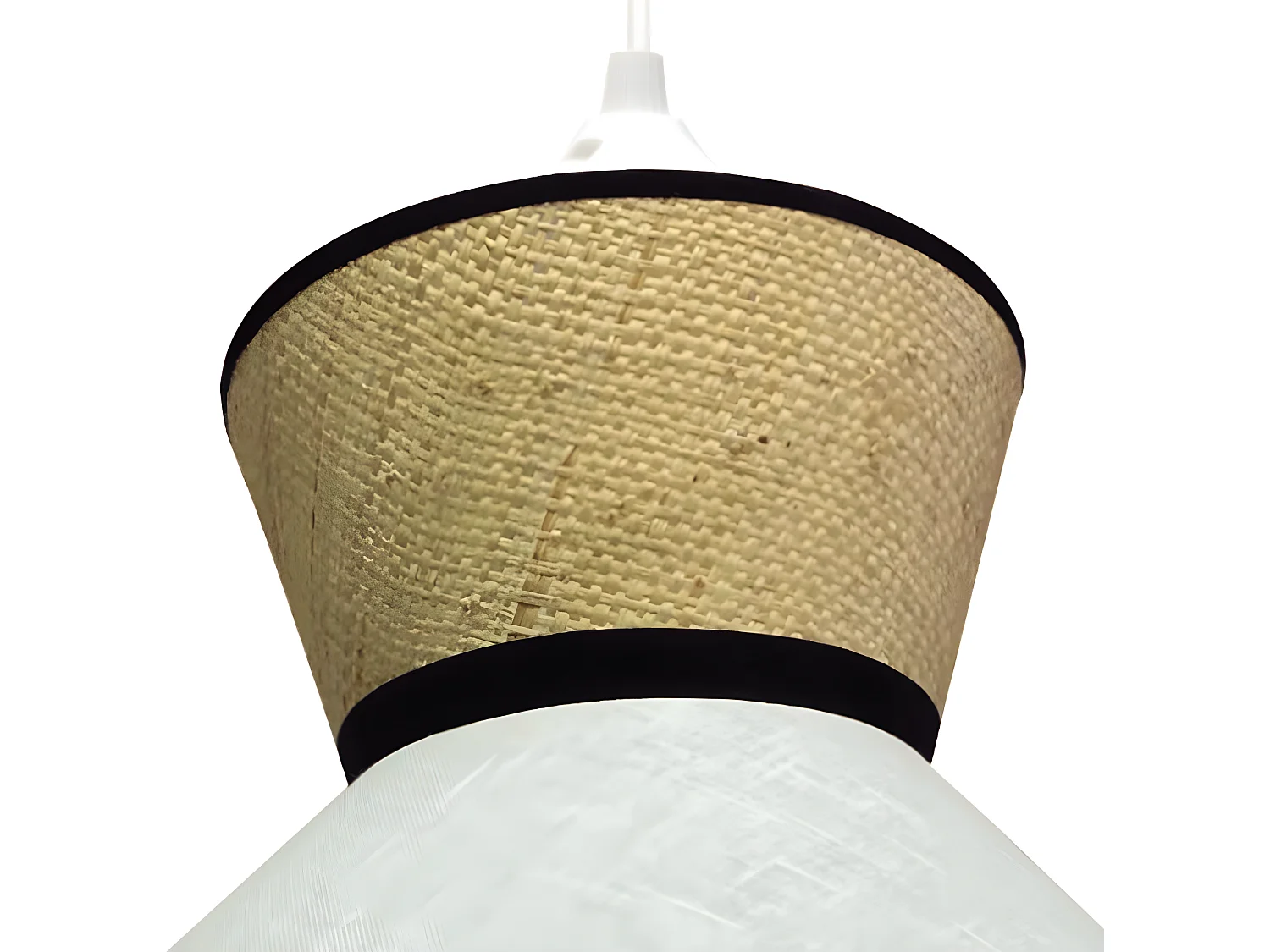 Suspension Sifonte avec abat-jour en lin blanc et rayures en rotin 1xE27 ø40cm