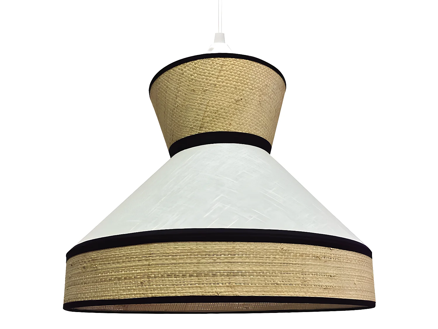 Suspension Sifonte avec abat-jour en lin blanc et rayures en rotin 1xE27 ø40cm