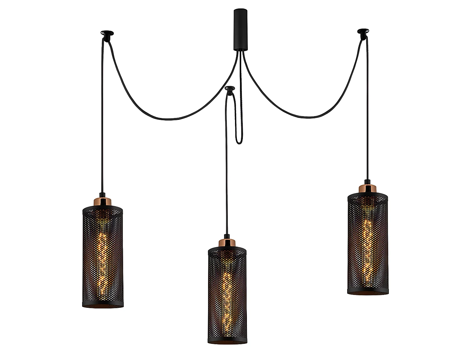 Hanglamp Marismo met beweegbare kabels en 3 zwart metalen kappen 3xE27 ø100cm