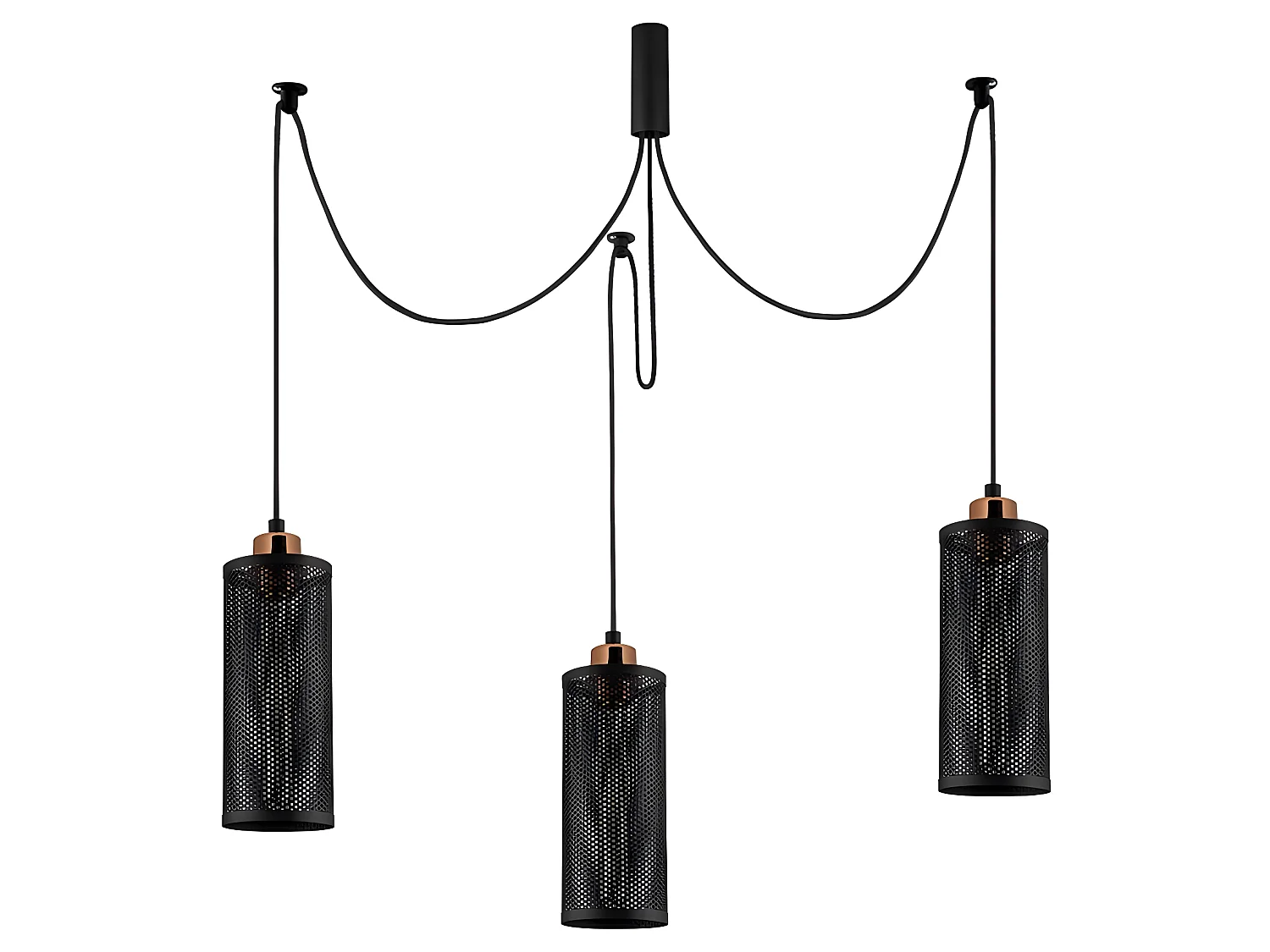 Hanglamp Marismo met beweegbare kabels en 3 zwart metalen kappen 3xE27 ø100cm
