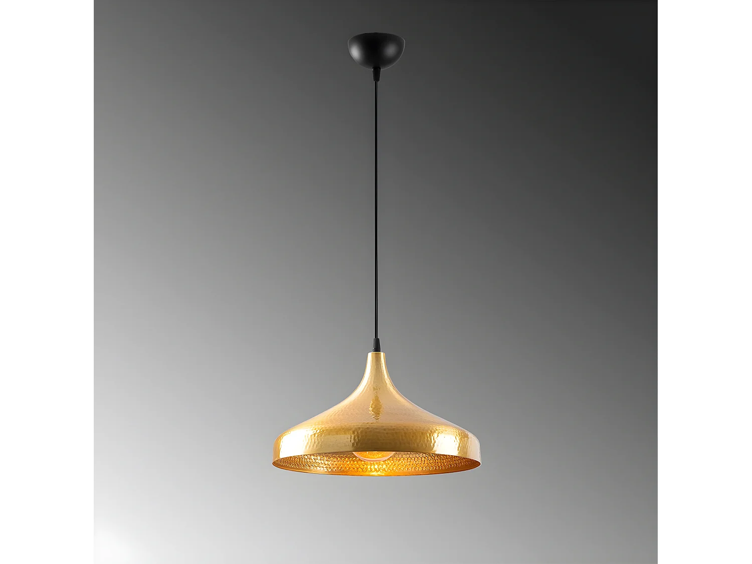 Retro - Vintage Pendelleuchte Asney aus goldfarbenem Metall 1xE27 ø36cm