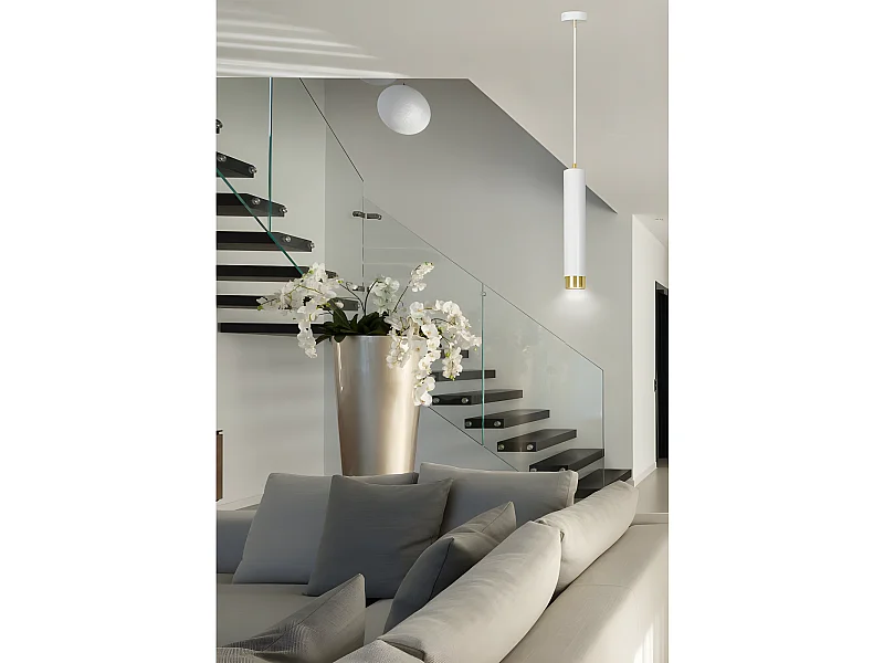 Lampada a sospensione moderna Mura con paralume cilindrico bianco e dorato 1xGU10 ø8cm