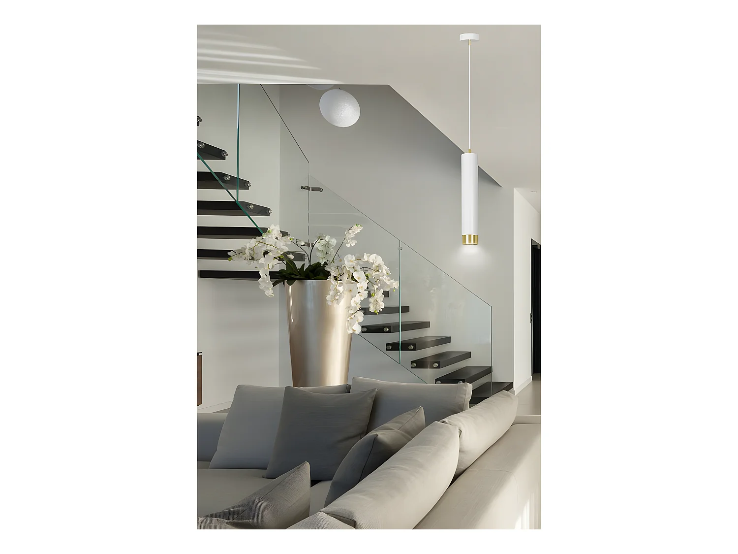 Suspension moderne Mura avec abat-jour cylindrique blanc et doré 1xGU10 ø8cm