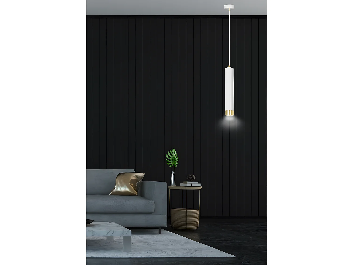 Hanglamp Mura met witte en gouden cilindervormige lampenkap 1xGU10 ø8cm