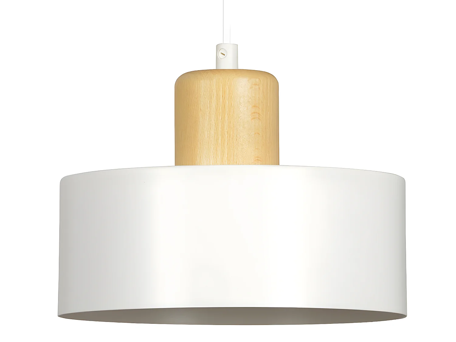 Suspension linéaire Torino en acier et bois avec 3 abat-jour cylindriques blancs 3xE27