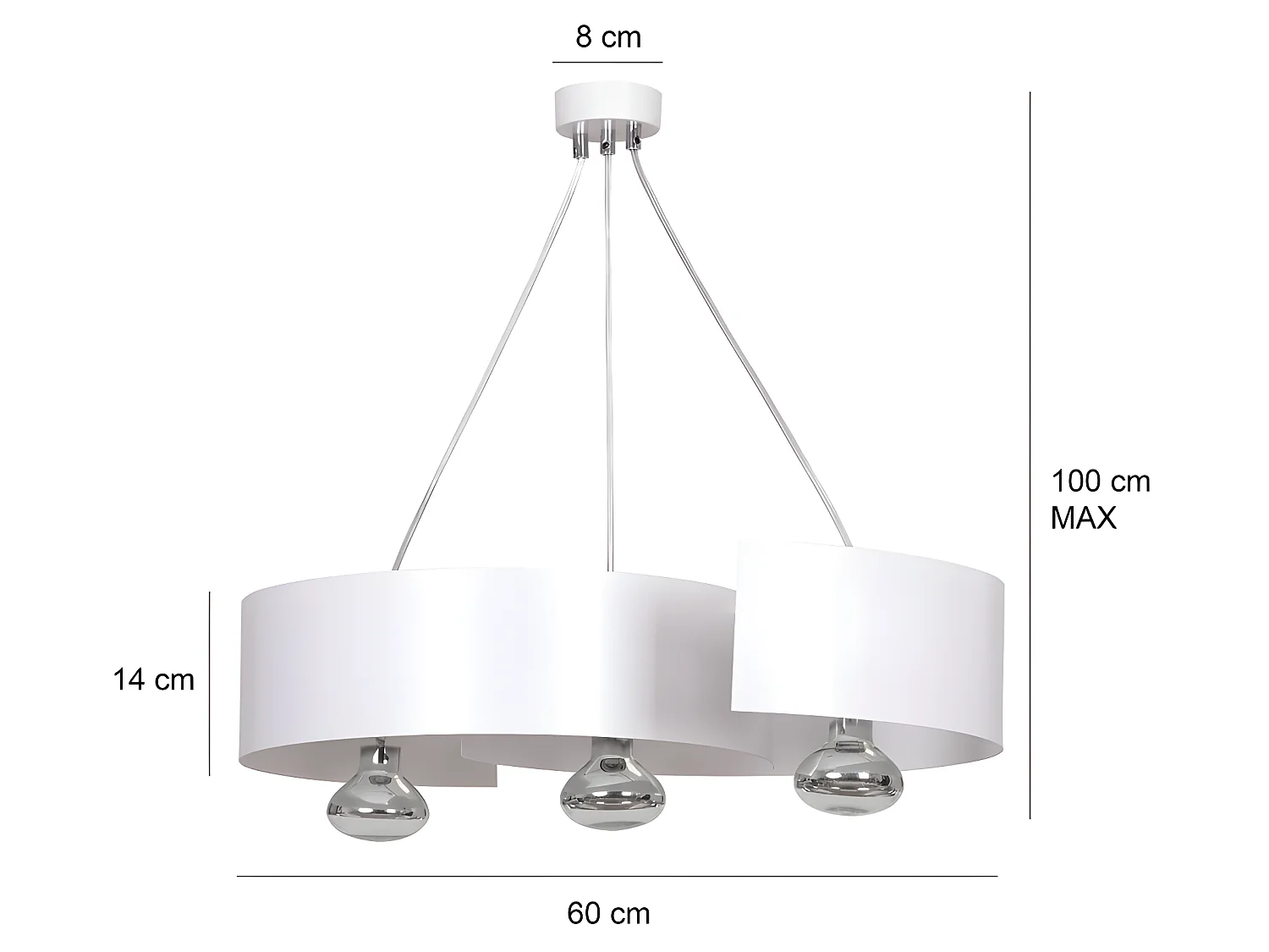 Lampada a sospensione moderna Bison con paralume in metallo curvato bianco 3 luci 3xE27