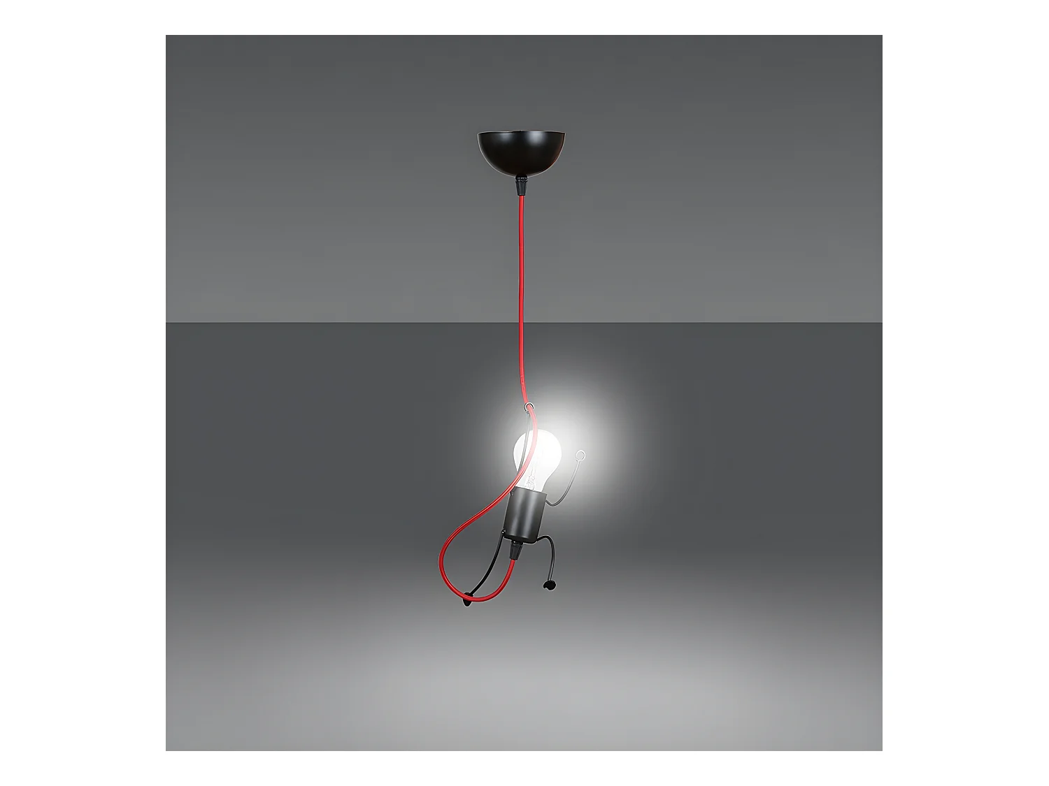 Suspension enfant Mime en métal noir avec bras et câble rouge 1xE27 ø14cm
