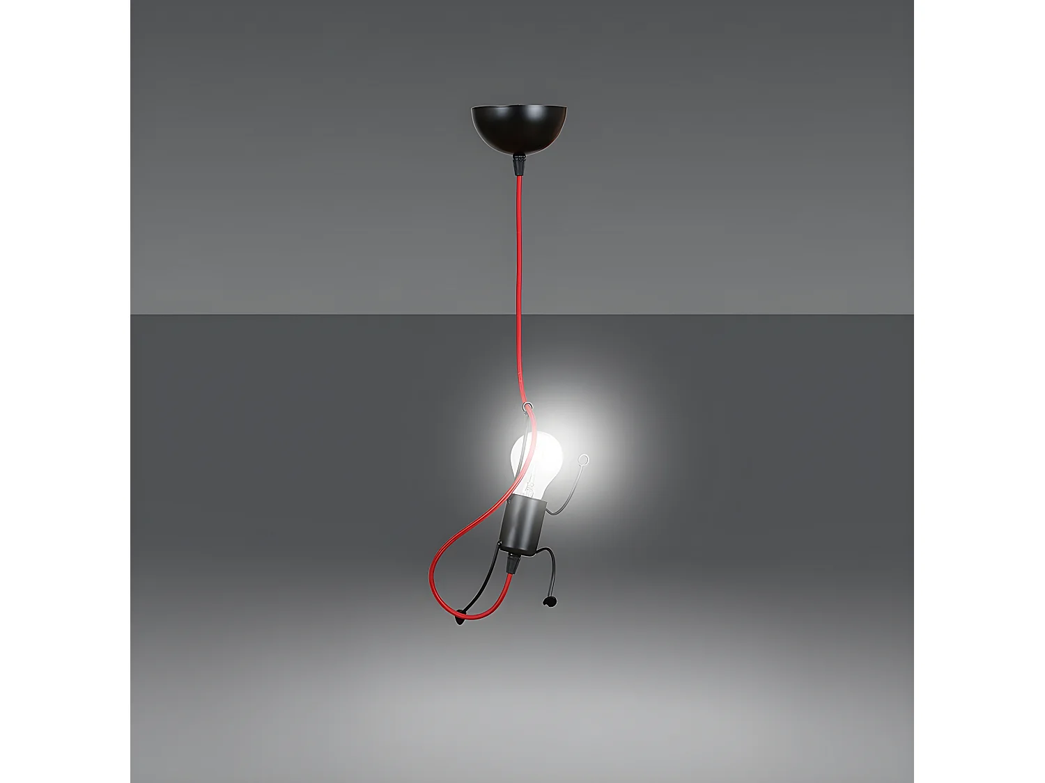 Suspension enfant Mime en métal noir avec bras et câble rouge 1xE27 ø14cm