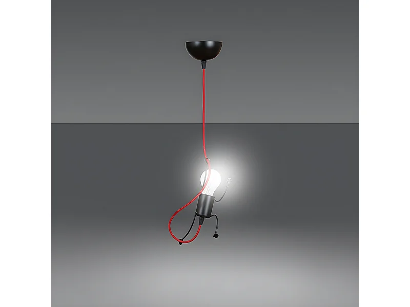 Suspension enfant Mime en métal noir avec bras et câble rouge 1xE27 ø14cm