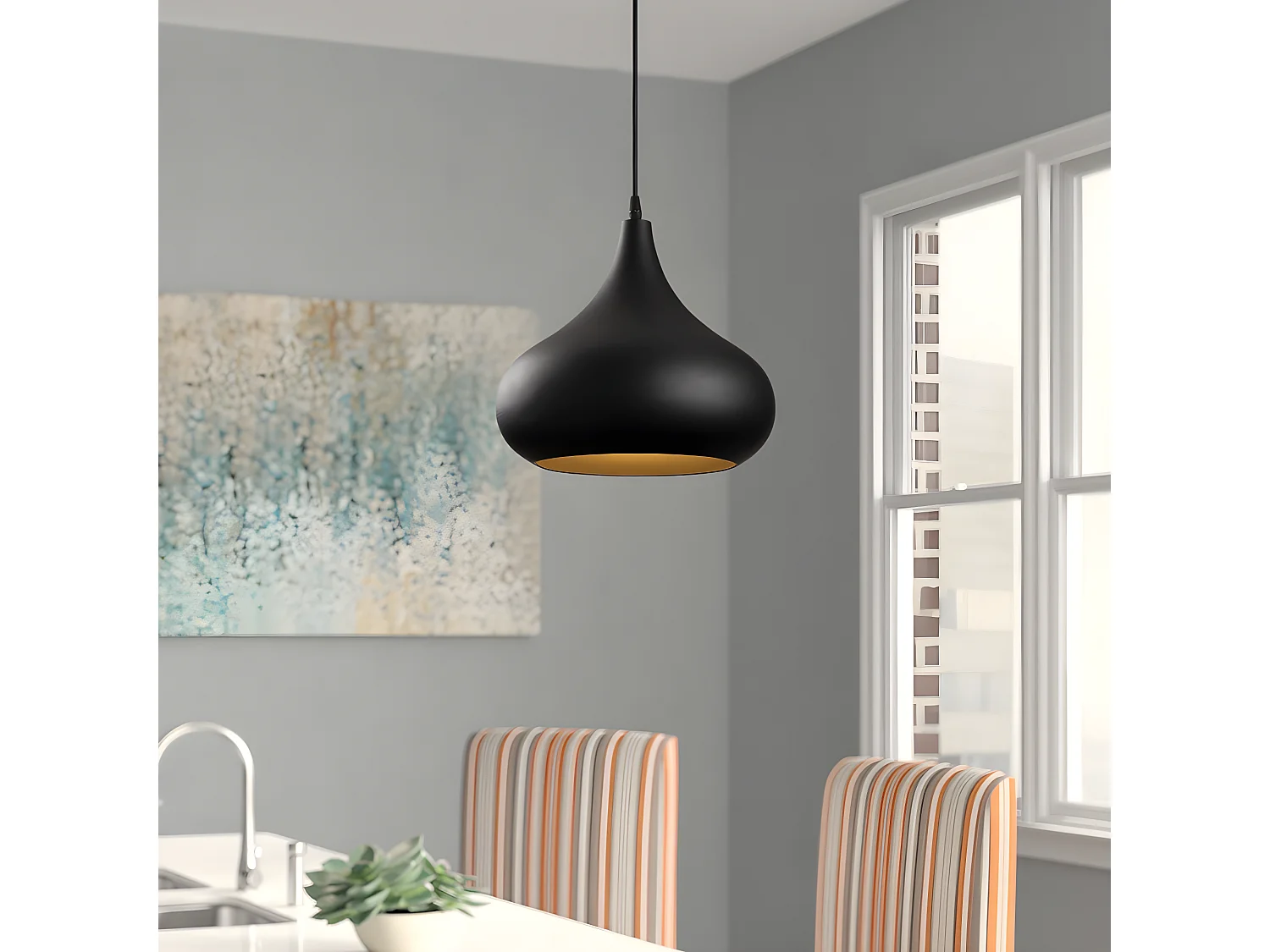 Minimalistische Hanglamp Sami met zwart metalen lampenkap 1xE27 ø30cm
