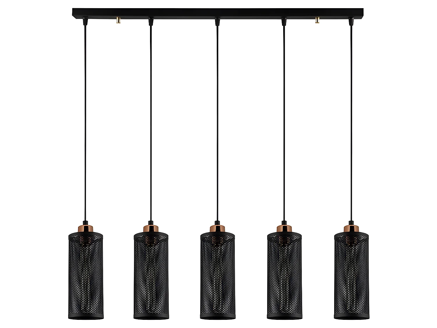 Moderne Pendelleuchte Marismo mit 5 schwarzen Gitterschirmen 5xE27