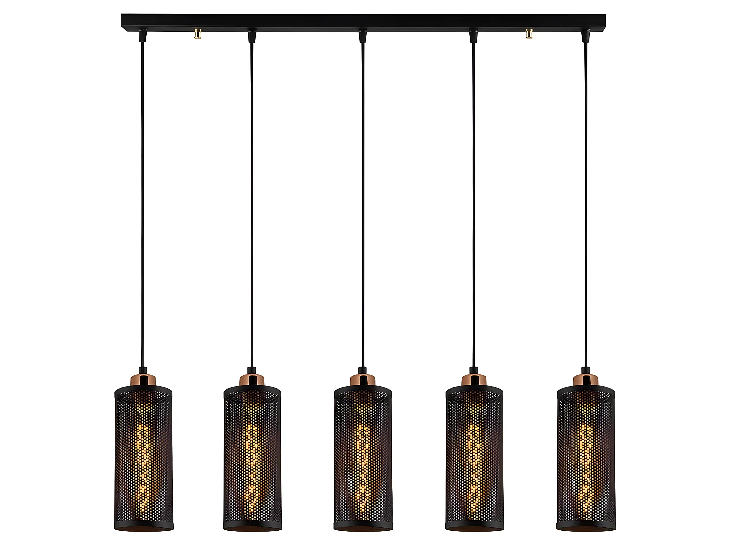 Moderne Pendelleuchte Marismo mit 5 schwarzen Gitterschirmen 5xE27